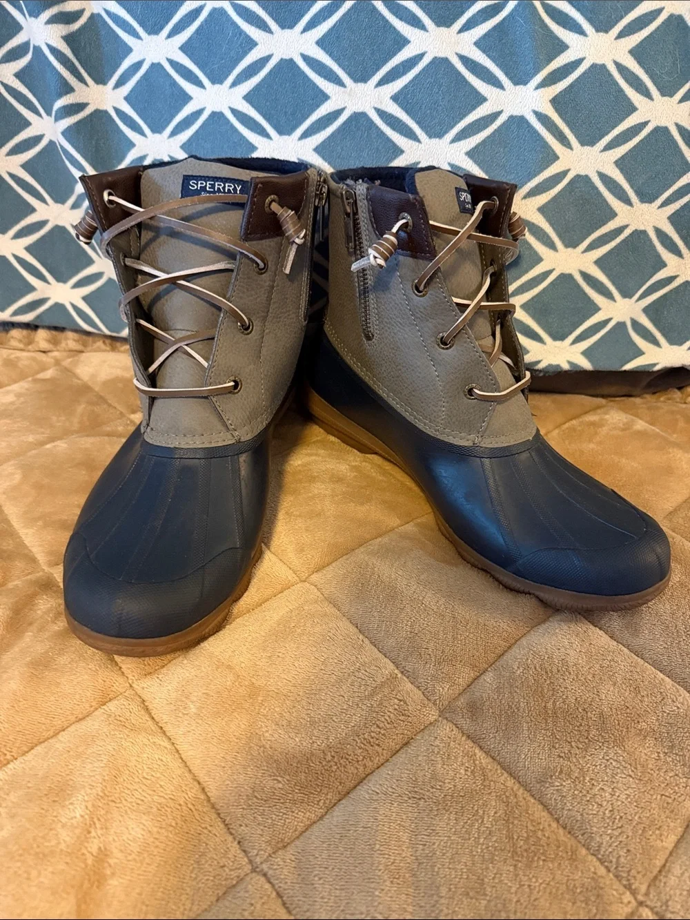 Sperry Women's Navy and Gray Waterproof Lace-Up Duck Boots